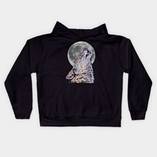 Wolf Howling at The Moon Kids Hoodie